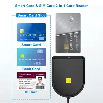 Устройство чтения карт|DOD USB 2.0 общего доступа, устройство чтения смарт-карт CAC|SIM-карт/IC-банковских чиповых карт, C